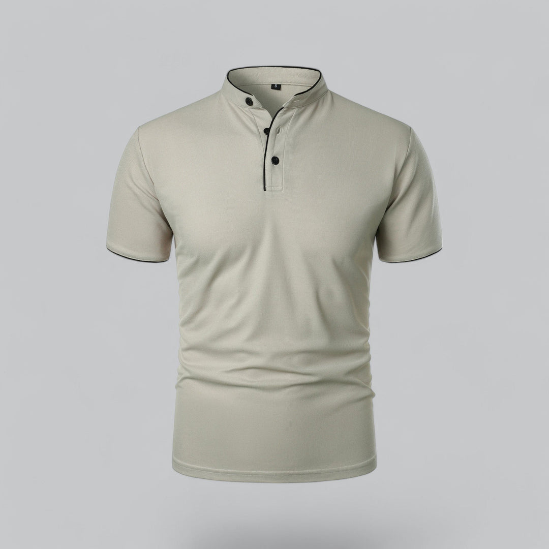 Herren Stehkragen Baumwoll Kurzarm Polo-Shirt - Light Grey