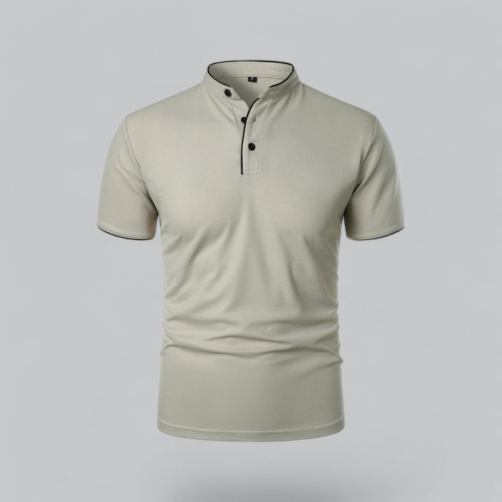 Herren Stehkragen Baumwoll Kurzarm Polo-Shirt - Light Grey