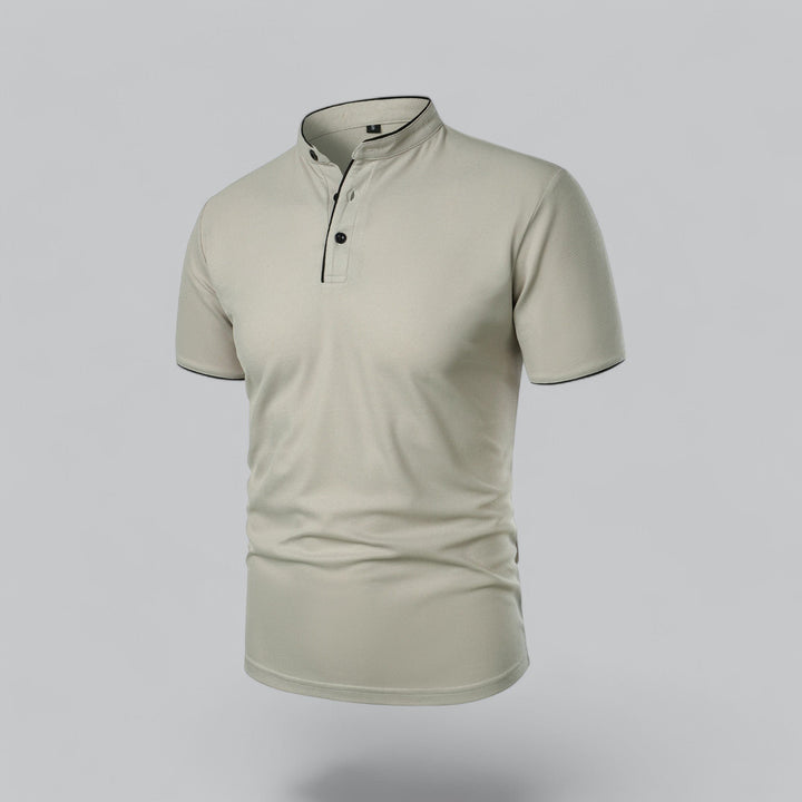 Herren Stehkragen Baumwoll Kurzarm Polo-Shirt