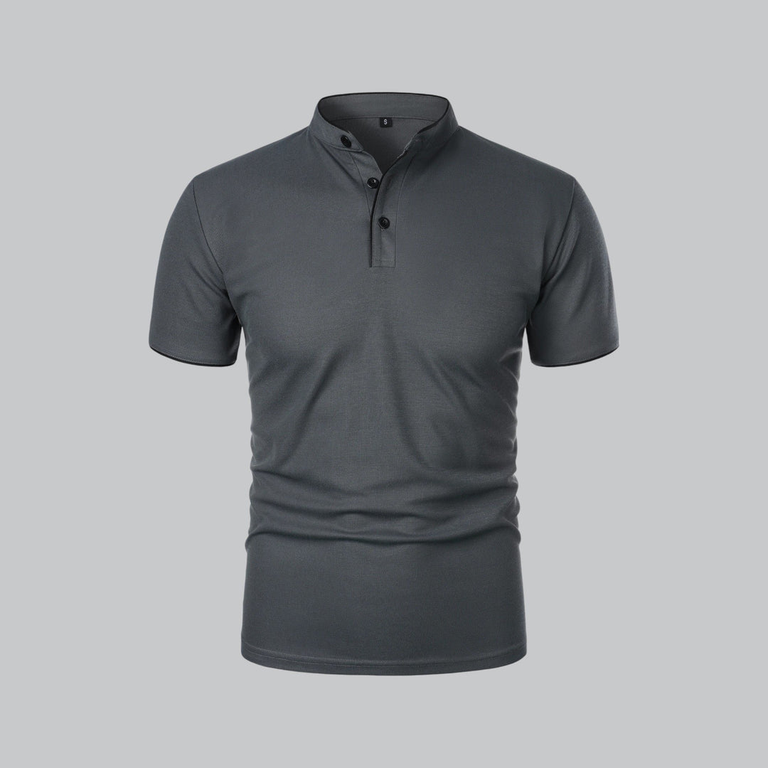 Herren Stehkragen Baumwoll Kurzarm Polo-Shirt - Dark Grey