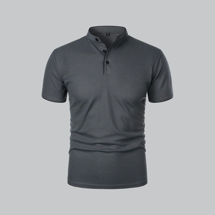 Herren Stehkragen Baumwoll Kurzarm Polo-Shirt - Dark Grey