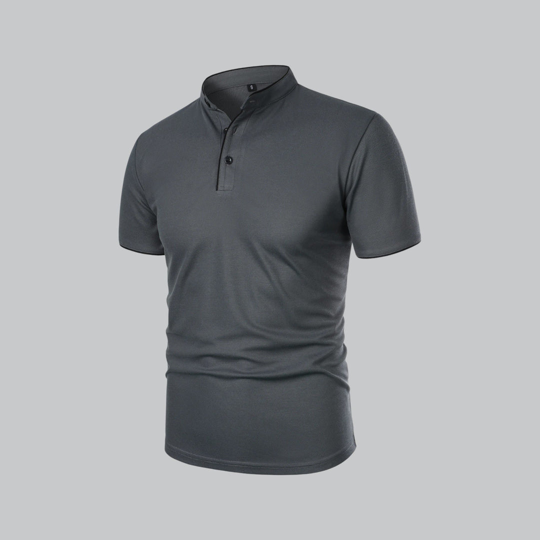 Herren Stehkragen Baumwoll Kurzarm Polo-Shirt
