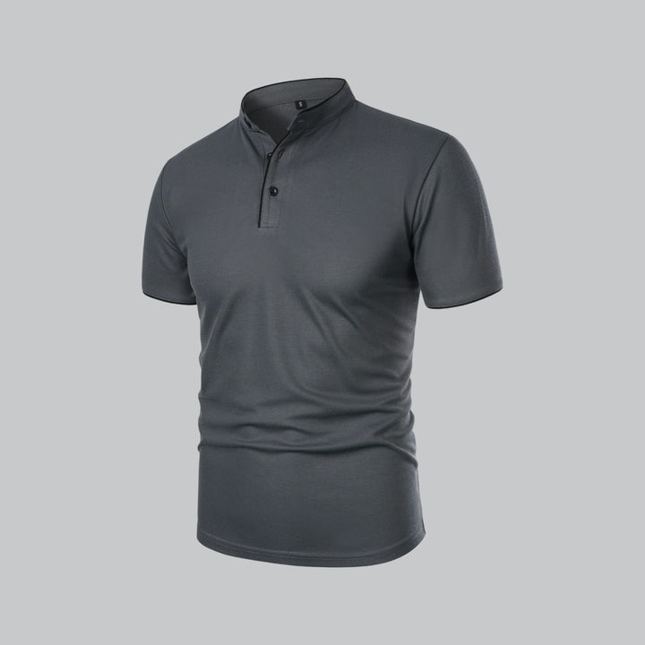 Herren Stehkragen Baumwoll Kurzarm Polo-Shirt