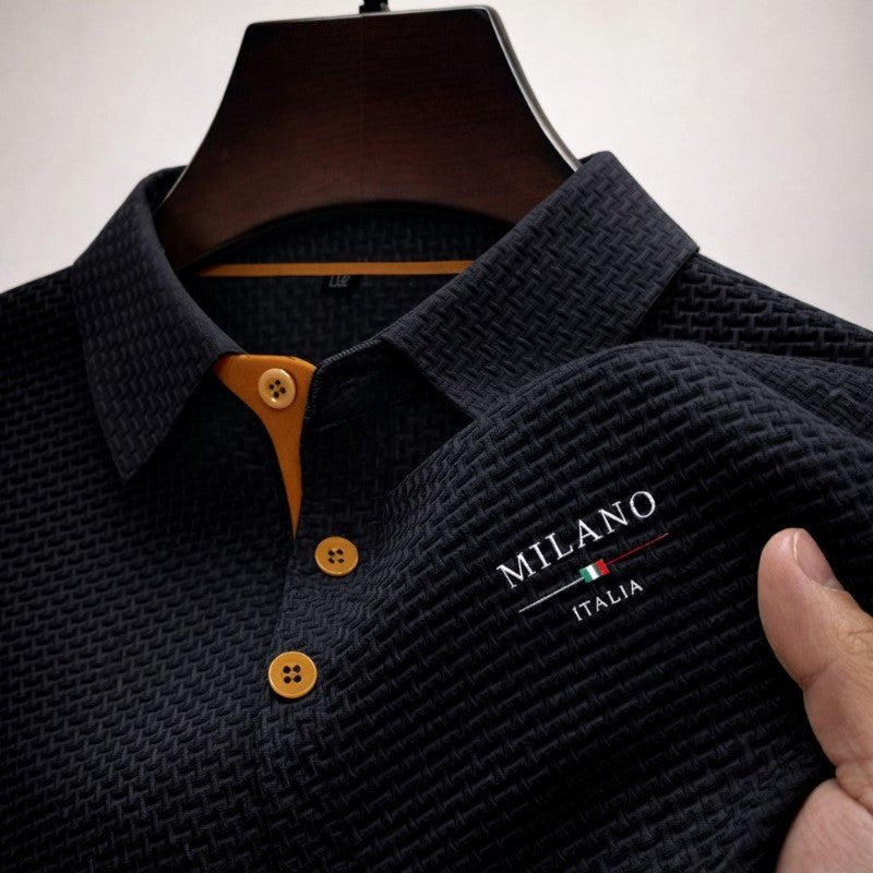 Herren Texturiertes Poloshirt Milano Knopfleiste - Black