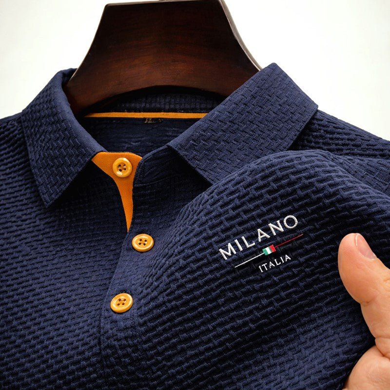 Herren Texturiertes Poloshirt Milano Knopfleiste - Dark blue