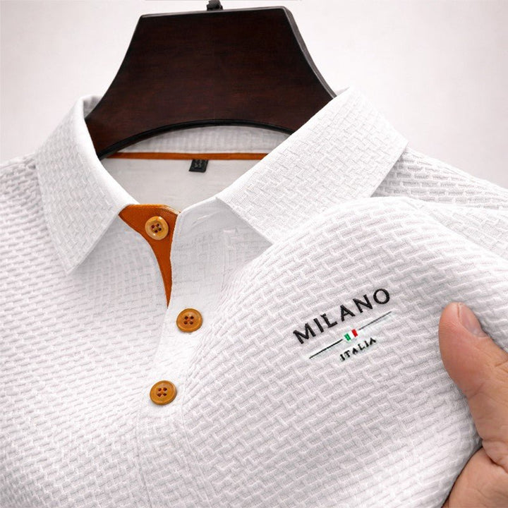 Herren Texturiertes Poloshirt Milano Knopfleiste - White