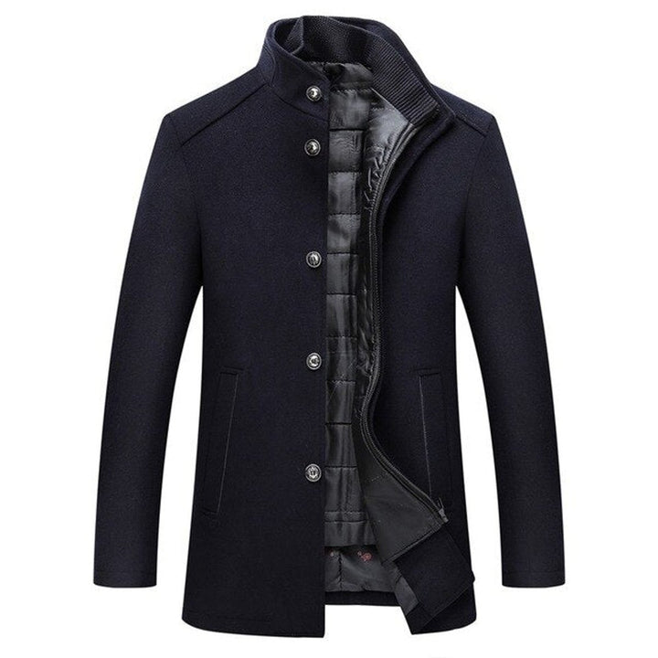 Herren Wintermantel Gesteppter Wollmantel Stehkragen - Marineblau