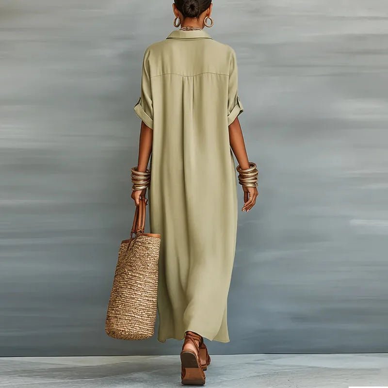 Leinen Maxi Hemdblusenkleid Knopfleiste Relaxed