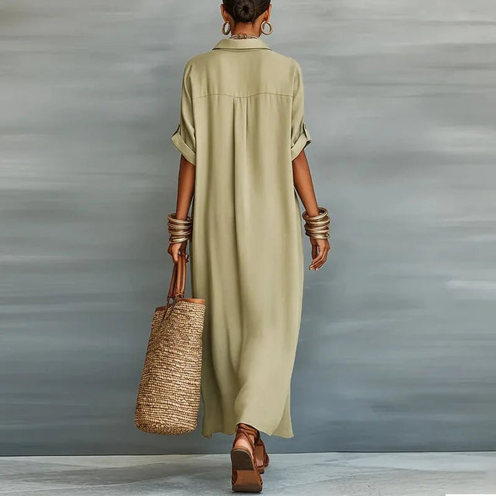 Leinen Maxi Hemdblusenkleid Knopfleiste Relaxed