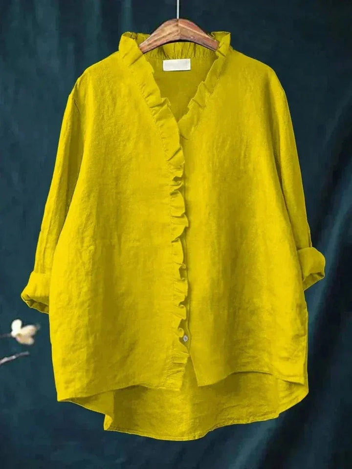 Leinen Rüschen Bluse Langarm Relaxed Fit Sommer - Yellow