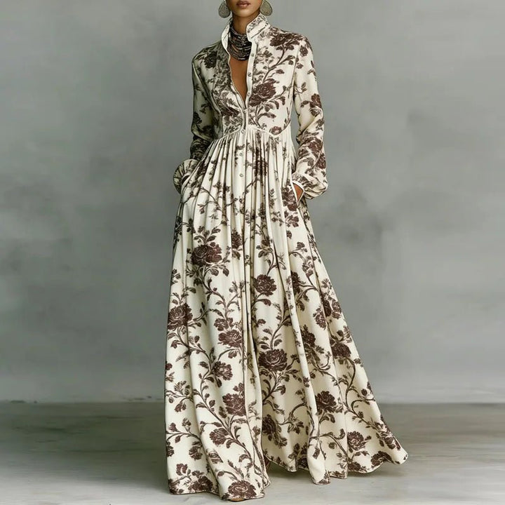 Maxi Hemdkleid Langarm Hemdkragen Knopfleiste - Brown