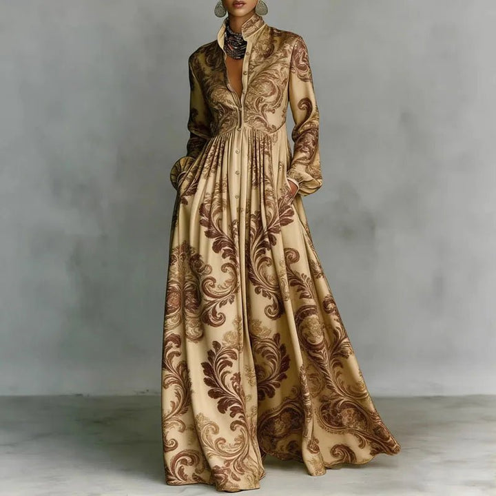 Maxi Hemdkleid Langarm Hemdkragen Knopfleiste - Khaki