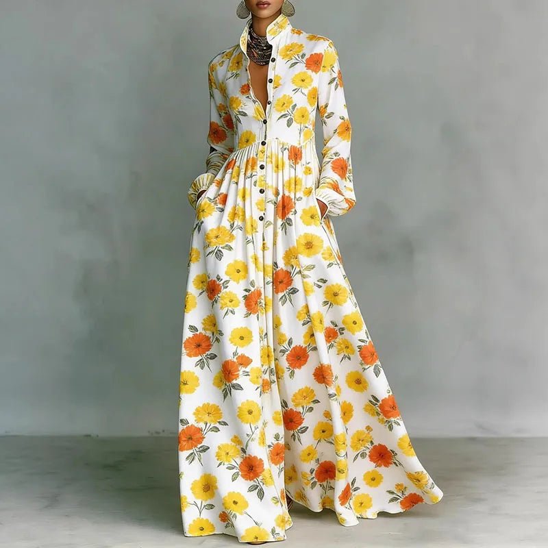 Maxi Hemdkleid Langarm Hemdkragen Knopfleiste - Yellow