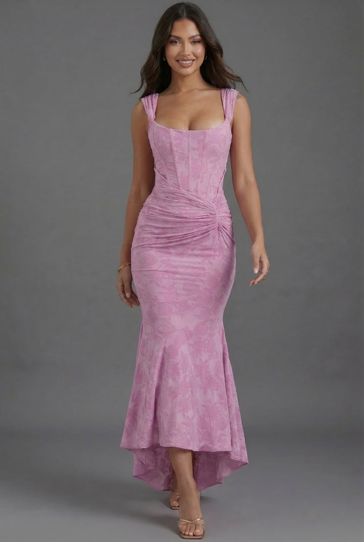 Maxi Kleid Korsett Gerafft Fishtail Blumenmuster