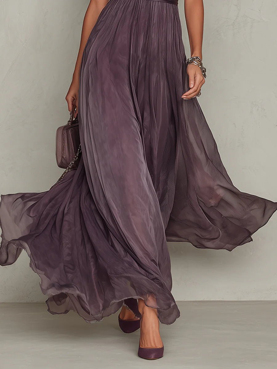 Maxi Kleid Kurze Puffärmel Schlüsselloch Ausschnitt