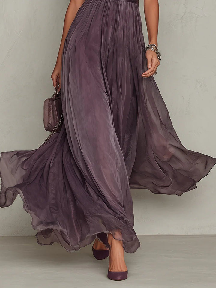 Maxi Kleid Kurze Puffärmel Schlüsselloch Ausschnitt