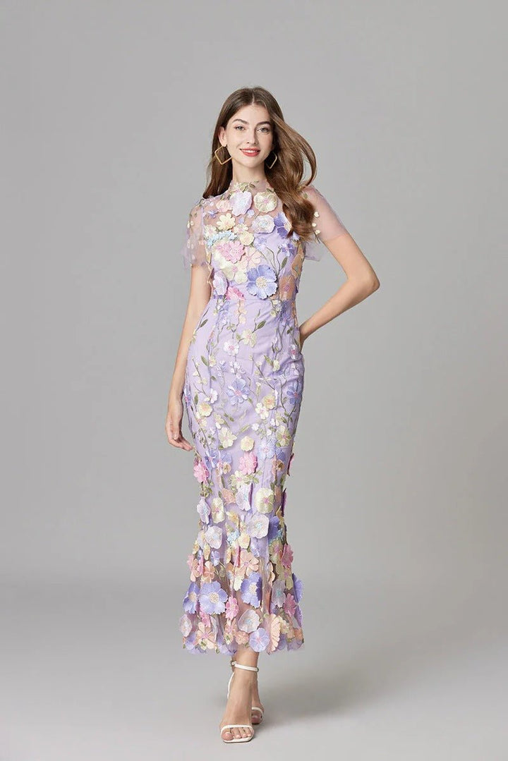 Maxi-Kleid ärmellos mit 3D-Blumen-Applikationen