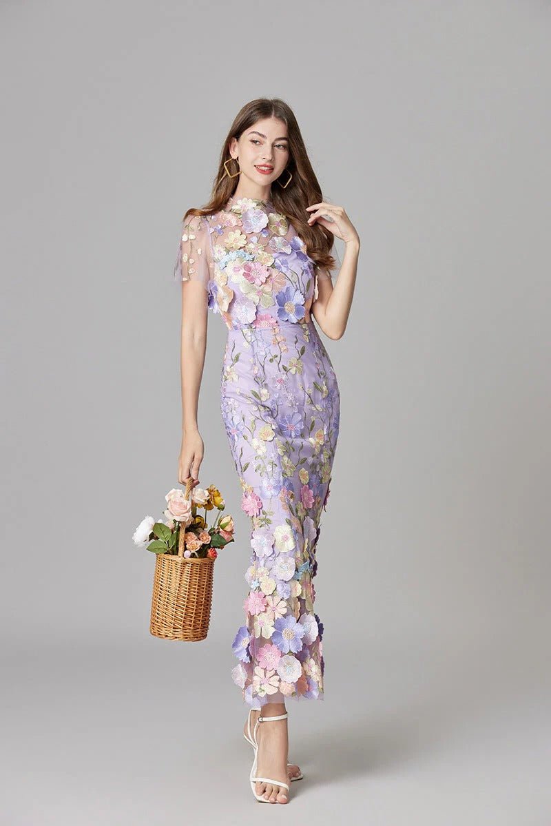 Maxi-Kleid ärmellos mit 3D-Blumen-Applikationen