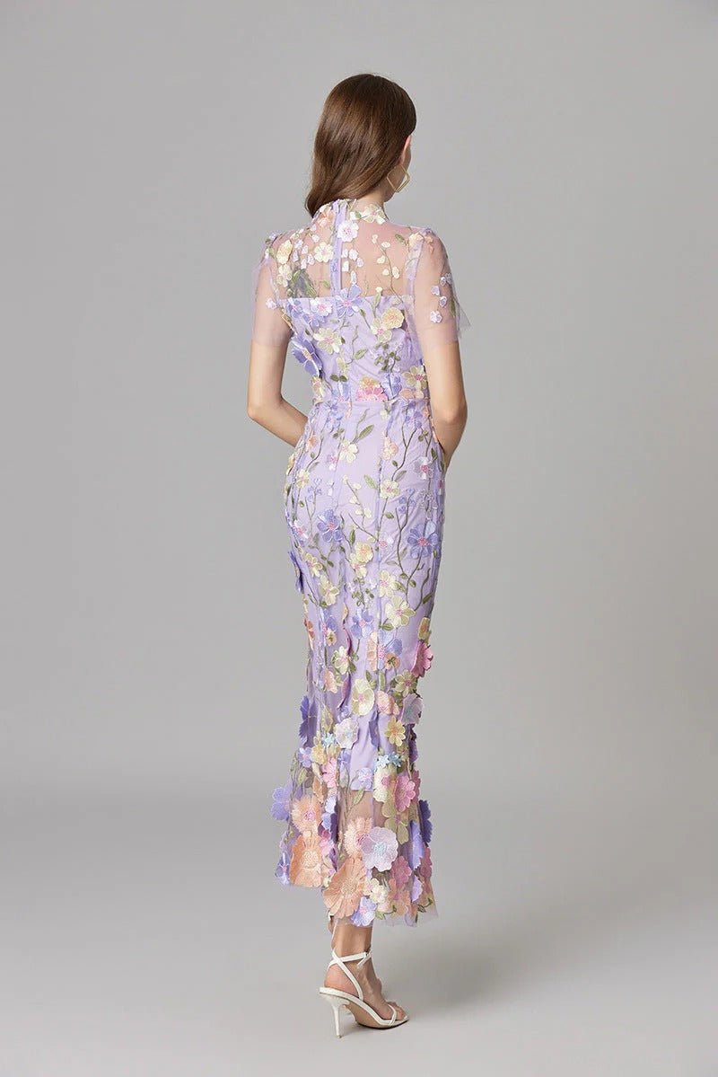 Maxi-Kleid ärmellos mit 3D-Blumen-Applikationen
