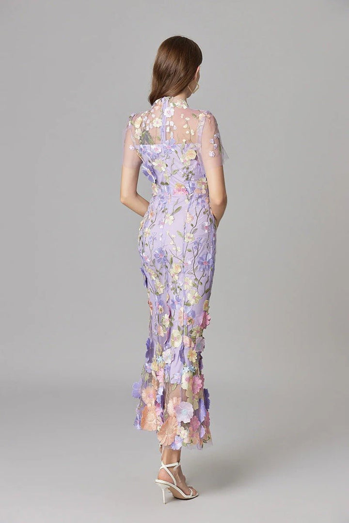 Maxi-Kleid ärmellos mit 3D-Blumen-Applikationen