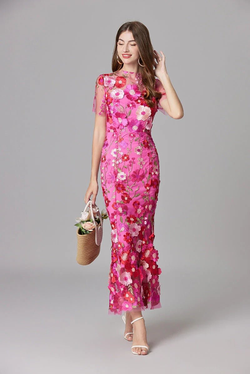Maxi-Kleid ärmellos mit 3D-Blumen-Applikationen