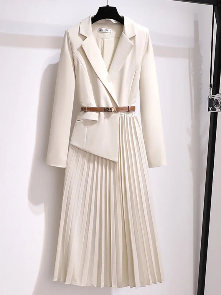 Midi Blazerkleid Tailliert Plissiert Elegant