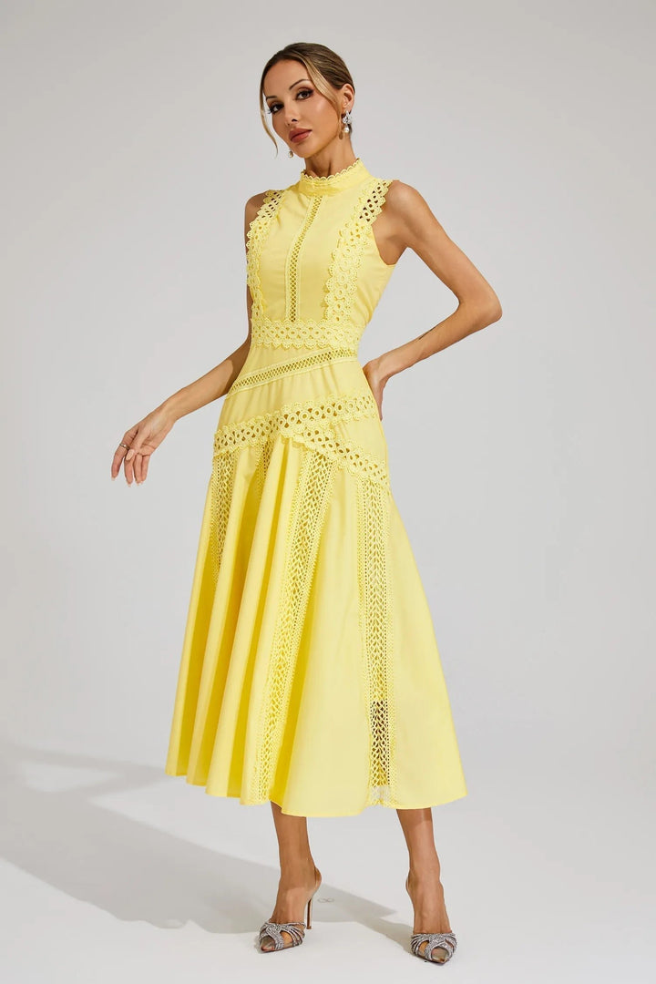 Midi Kleid Ärmellos Spitze Hochzeitsgast Elegant