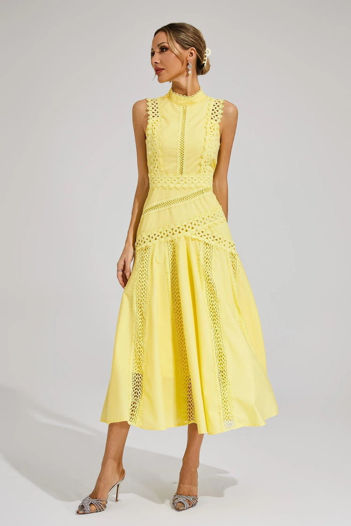 Midi Kleid Ärmellos Spitze Hochzeitsgast Elegant