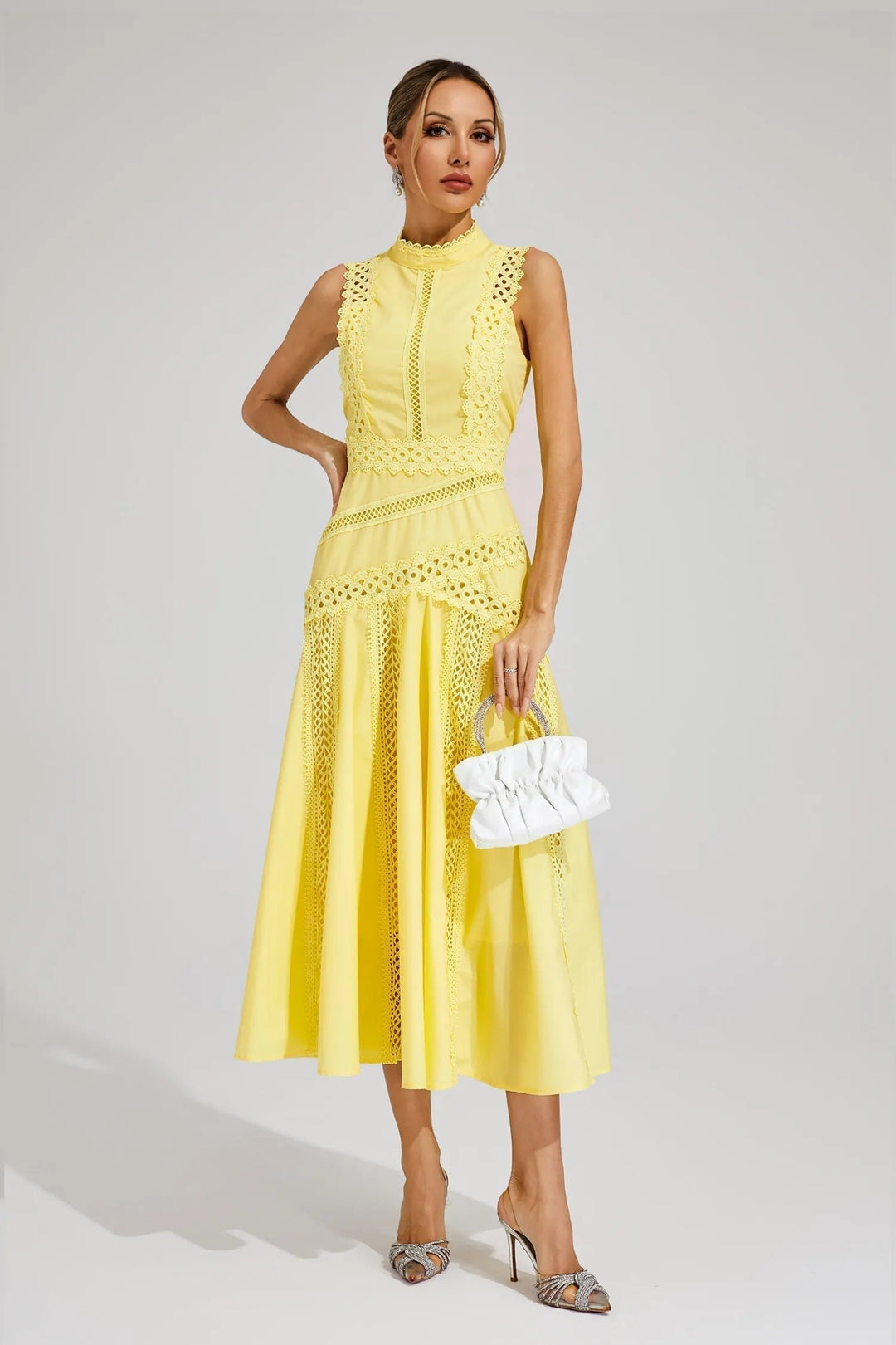 Midi Kleid Ärmellos Spitze Hochzeitsgast Elegant