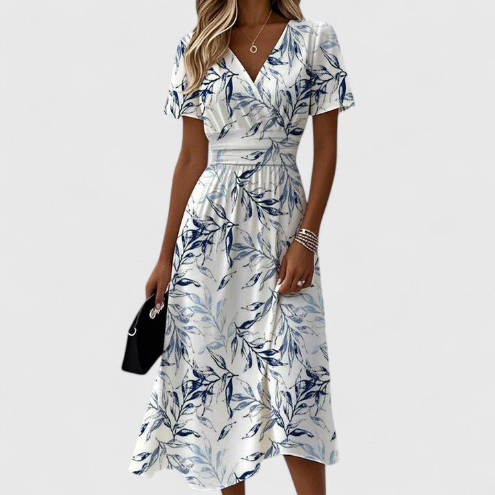 Midi Wickelkleid V-Ausschnitt Blumenmuster - Floral White