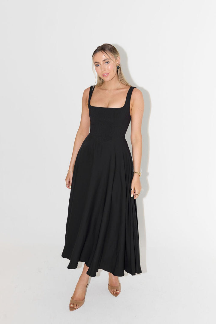 Midikleid A-Linie Quadratischer Ausschnitt Plissee