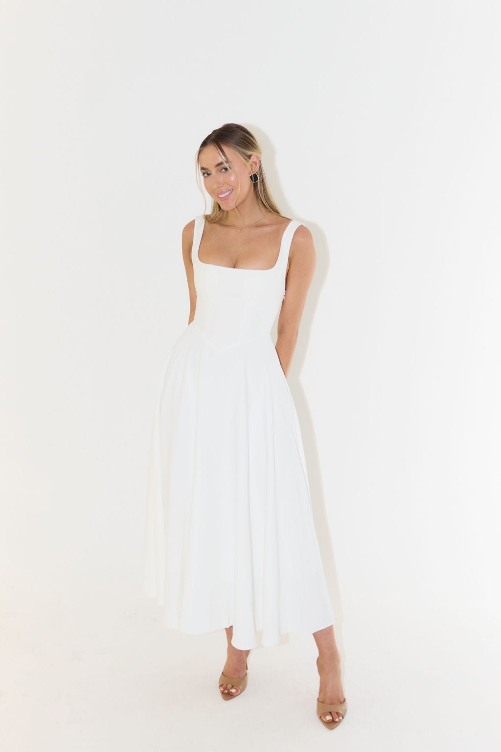 Midikleid A-Linie Quadratischer Ausschnitt Plissee