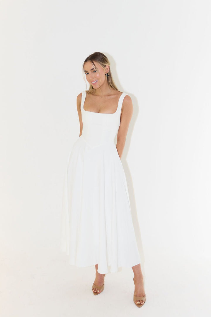 Midikleid A-Linie Quadratischer Ausschnitt Plissee