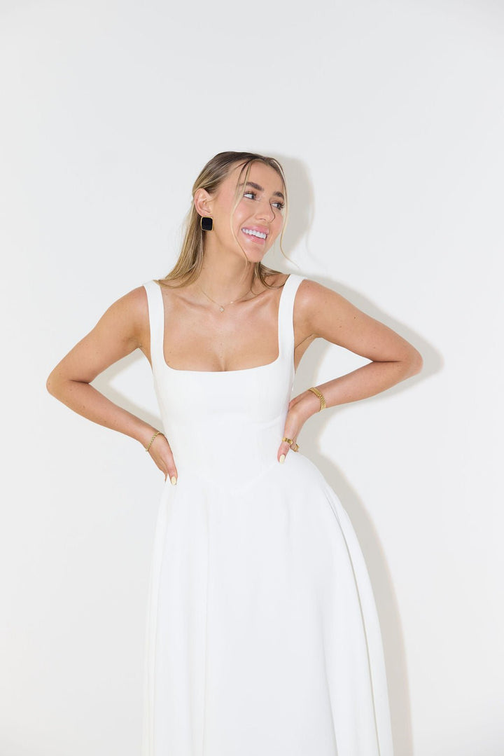 Midikleid A-Linie Quadratischer Ausschnitt Plissee