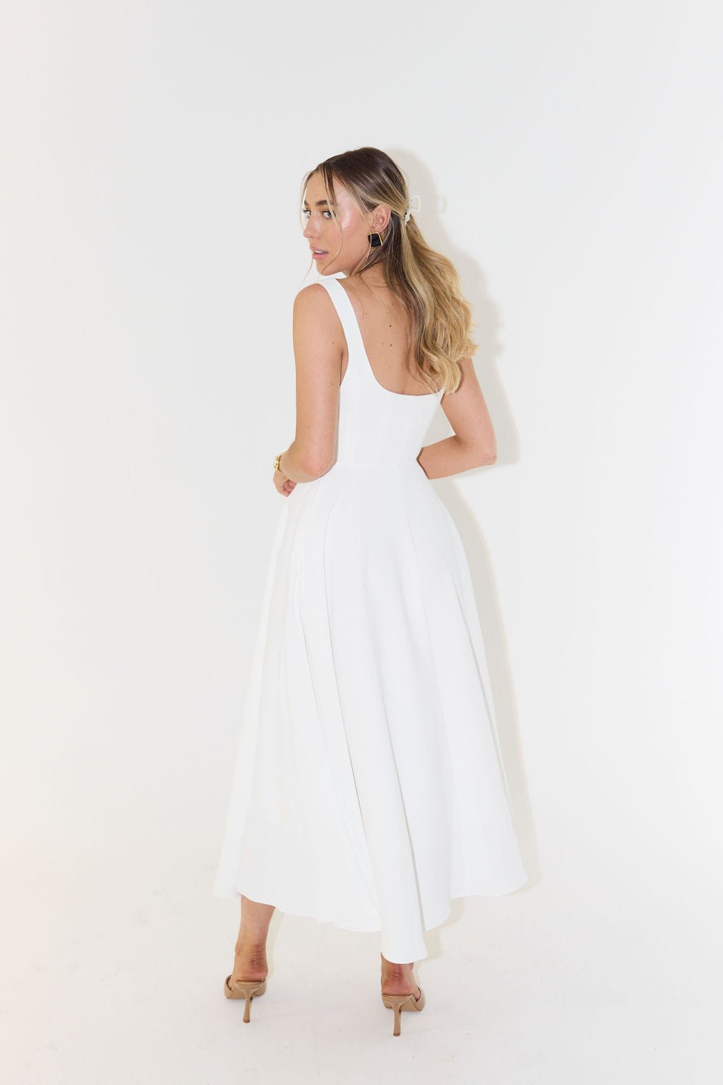 Midikleid A-Linie Quadratischer Ausschnitt Plissee