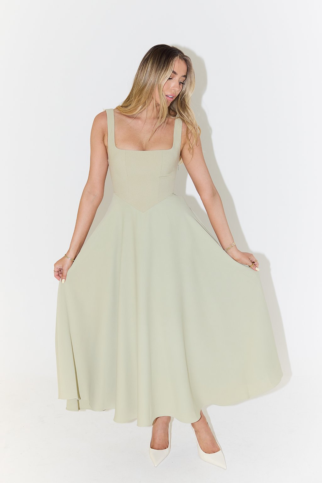 Midikleid A-Linie Quadratischer Ausschnitt Plissee