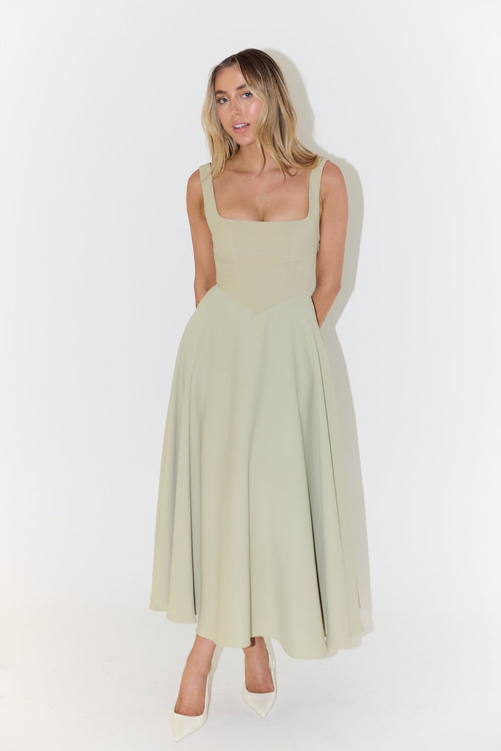 Midikleid A-Linie Quadratischer Ausschnitt Plissee