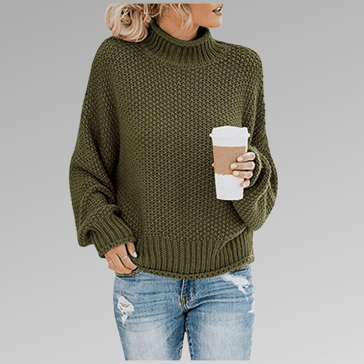 Felicia | Damen Gemütlicher Strickpullover mit hohem Kragen