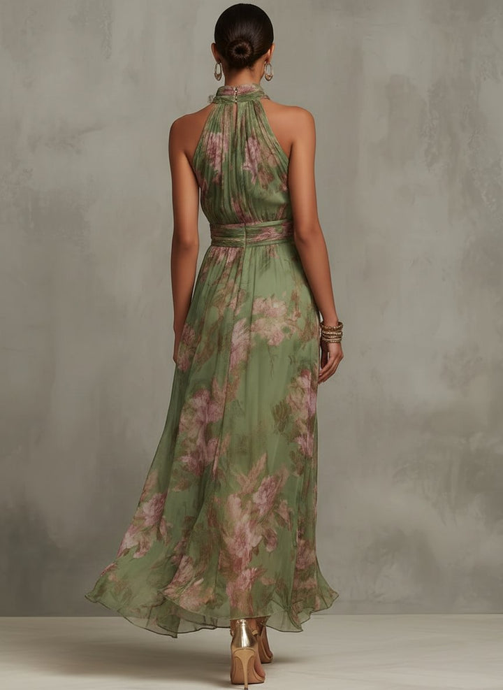 Neckholder Maxikleid Blumenmuster Tailliert Sommerkleid