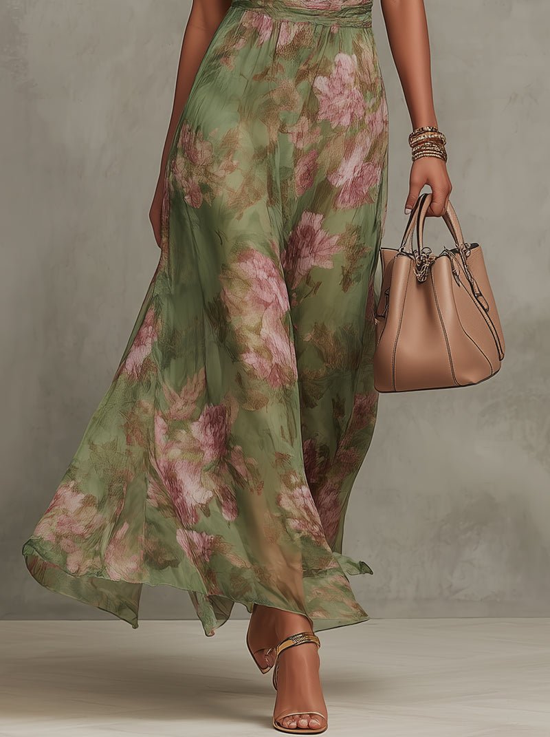 Neckholder Maxikleid Blumenmuster Tailliert Sommerkleid