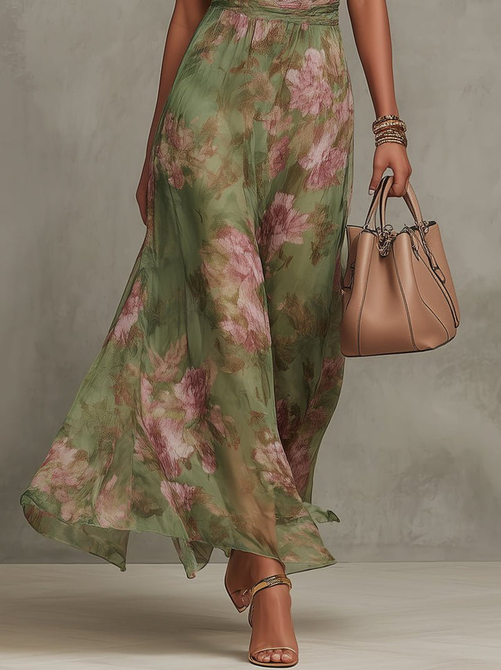 Neckholder Maxikleid Blumenmuster Tailliert Sommerkleid