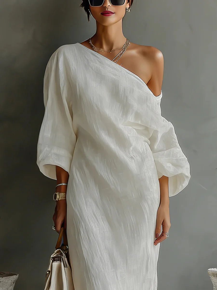 One-Shoulder Leinenkleid Asymmetrisch Locker Damen Maxikleid