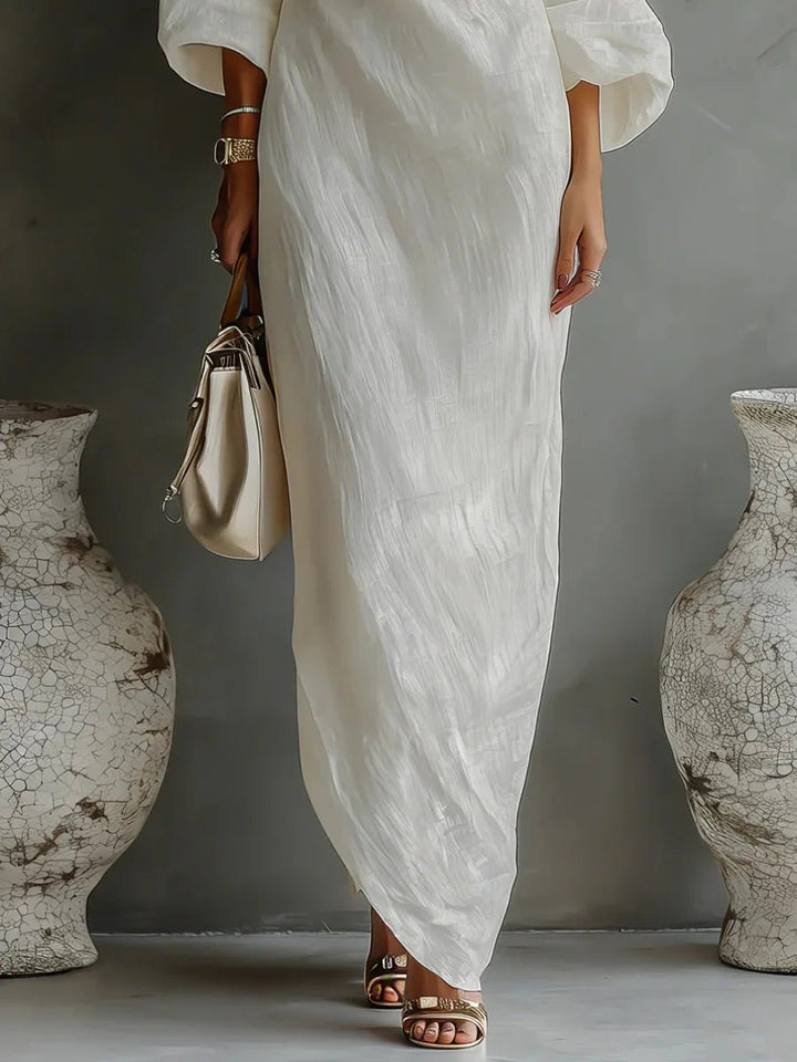 One-Shoulder Leinenkleid Asymmetrisch Locker Damen Maxikleid