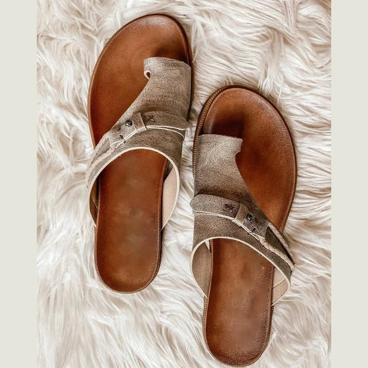 Orthopädische Sandalen Comfort Zehentrenner Veganes Leder - Khaki