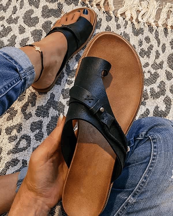Orthopädische Sandalen Comfort Zehentrenner Veganes Leder - Black