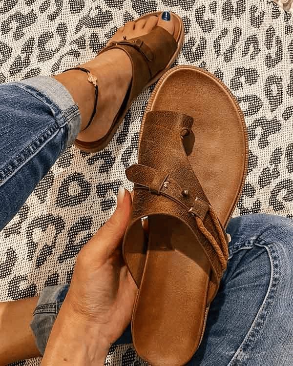 Orthopädische Sandalen Comfort Zehentrenner Veganes Leder - Brown