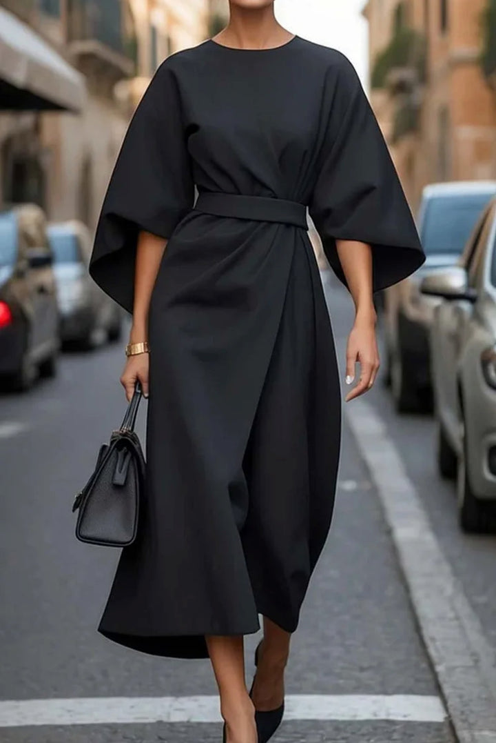 Plus Size Kleid Laterne Ärmel Midi Elegant Schwarz