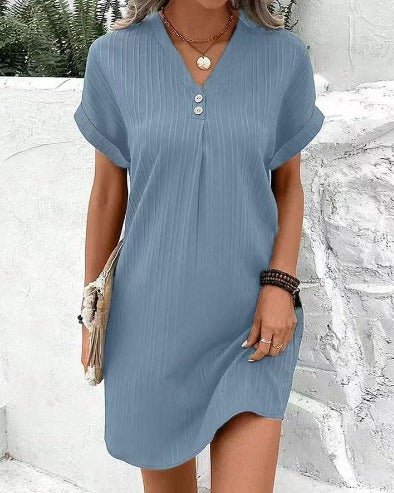 Plus Size V-Ausschnitt Kleid Blumenmuster Frühling Sommer - Light blue