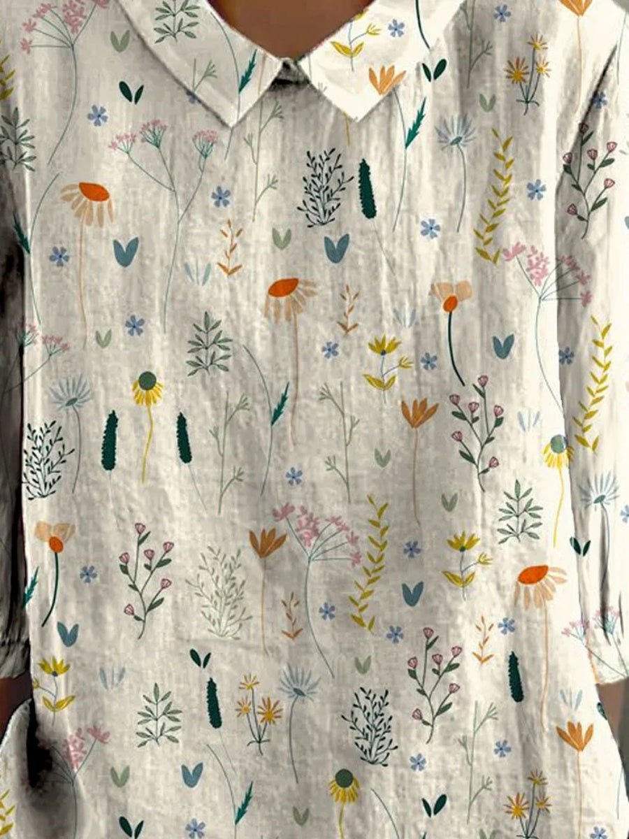 Polo Shirt Damen Blumenmuster Locker Geschnitten Kragen