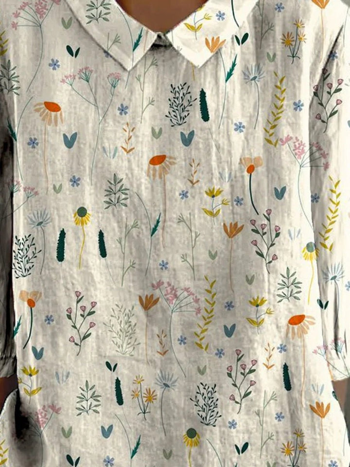 Polo Shirt Damen Blumenmuster Locker Geschnitten Kragen